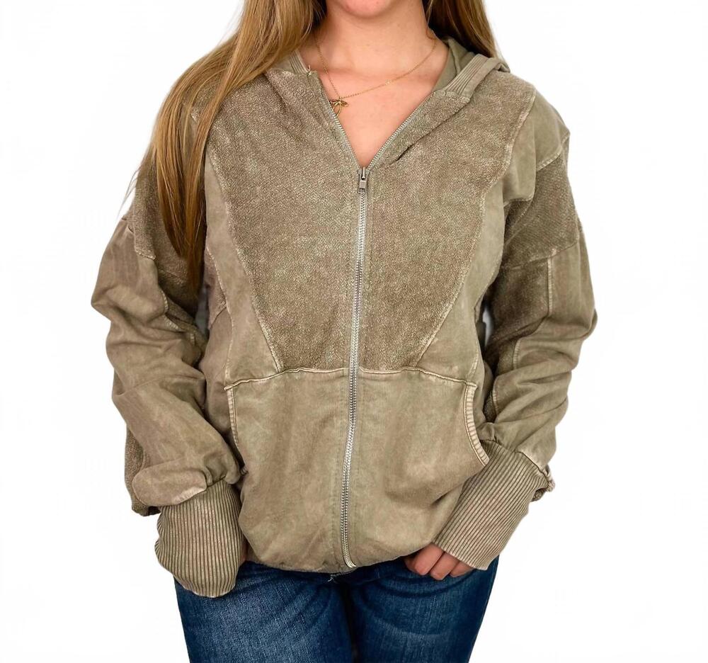 NEW J.HER we have it all cotton long sleeve zip up hooded sweatshirt in sage gre